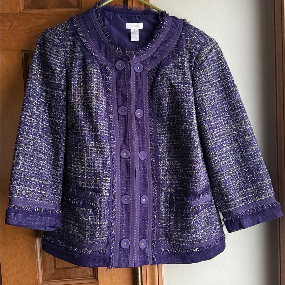 Chico's Purple Fringe Blazer Jacket size 1